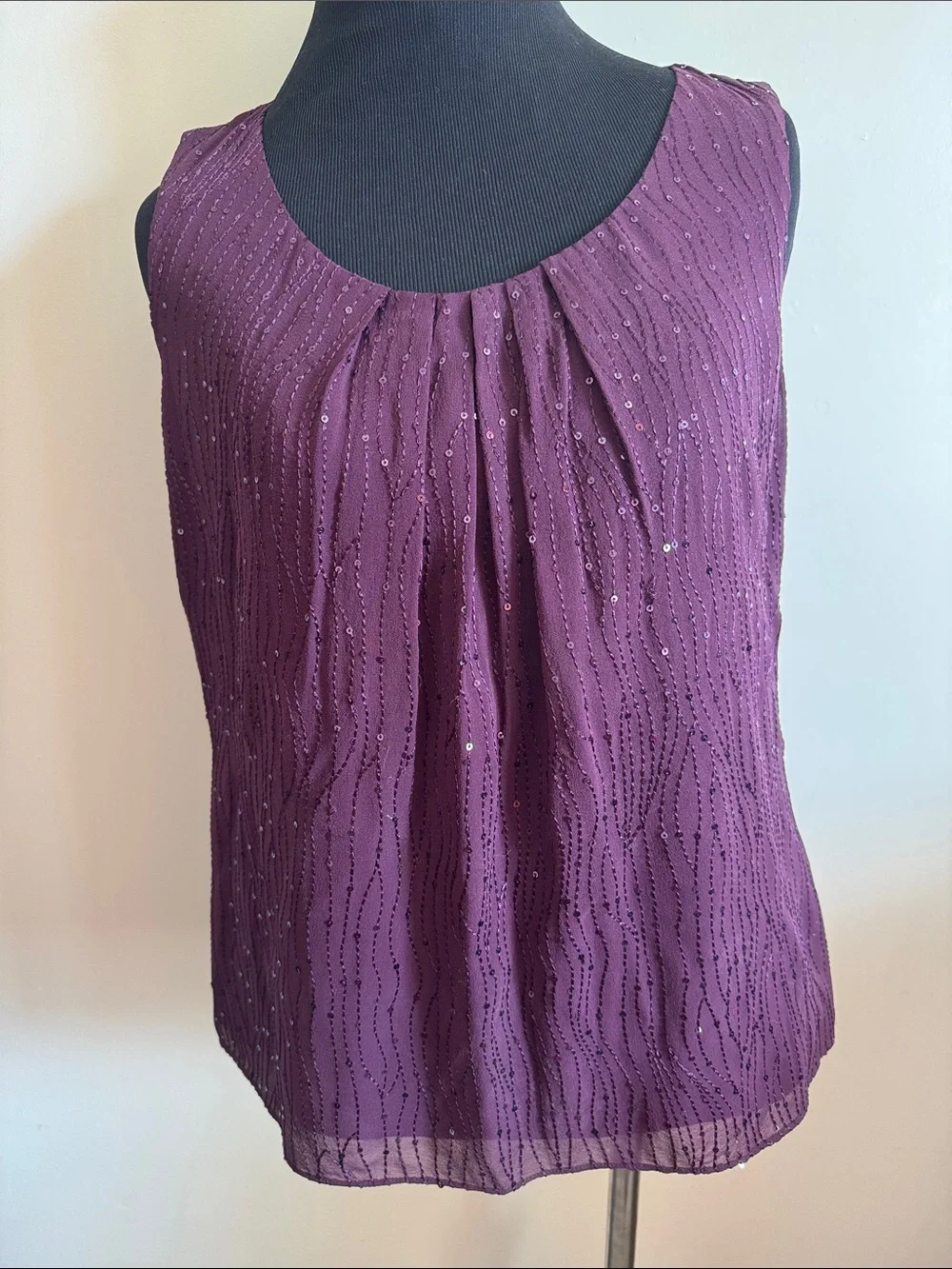 Talbots Sleeveless Sequin Pleated Blouse